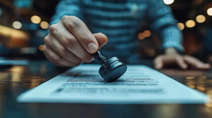 Businessman Stamping Paper with Corrected Label