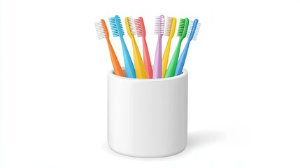 Fototapeta premium Colorful Toothbrushes in a White Ceramic Holder