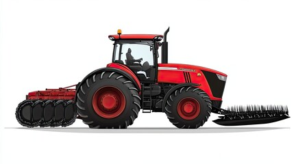 Obraz premium Red Tractor with Attached Agricultural Equipment