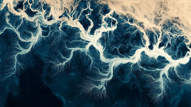 Intricate patterns of water flow in river delta create stunning visuals