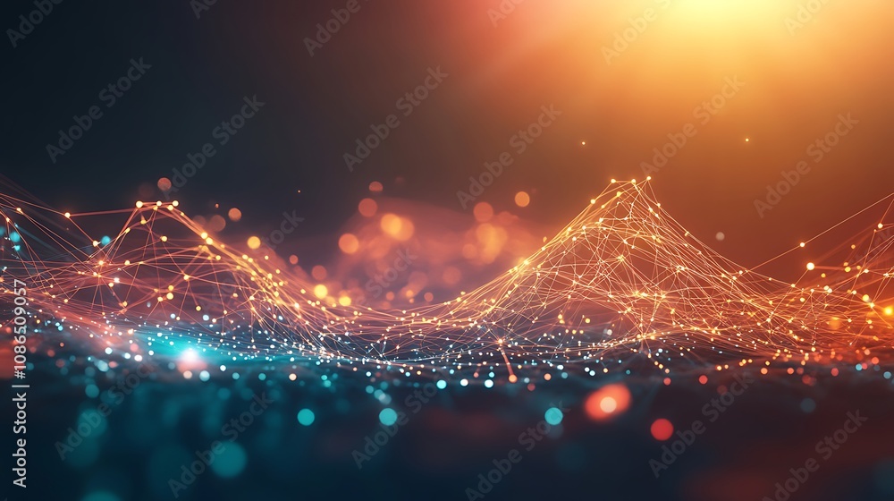 Aufkleber abstract network landscape: glowing nodes and interconnecting lines