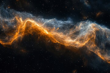 Cosmic nebula with swirling clouds of gas and dust, illuminated by stars.