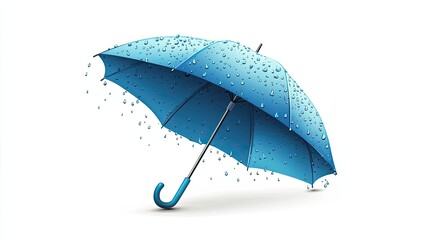 Blue Umbrella with Raindrops on a White Background