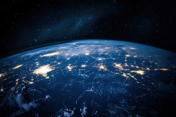 Fototapeta premium Earth at night from space, showing city lights.