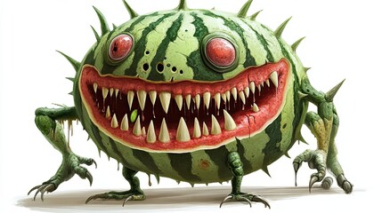 Fototapeta premium A Monsterous Watermelon with Sharp Teeth and Claws