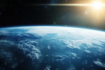 Obraz premium Earth from space with the sun rising over the horizon.
