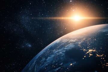 Obraz premium Earthrise with sun shining from behind the planet.