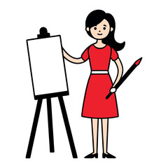 Young woman artist with canvas and paintbrush illustration