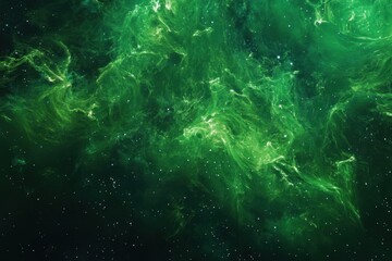 Green nebula with stars in space.