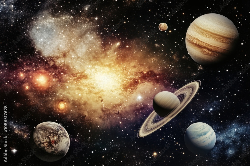 Canvas Prints planets and nebula in a cosmic scene.