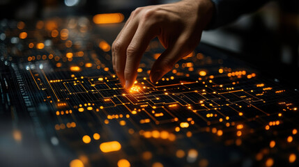 Naklejka premium Virtual Organization Chart: Businessman Analyzing Data Visualization