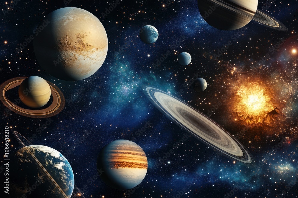 Canvas Prints planets in the solar system with a star in the background.