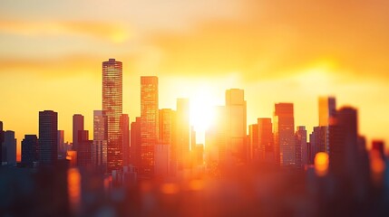 Glowing Skyline Silhouette at Warm Sunset in a Vibrant City Landscape