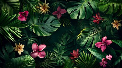 Tropical Flowers and Lush Foliage
