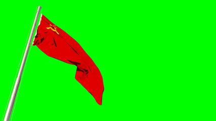 Waving glorious flag of Soviet Union (USSR, SSSR) on chroma key screen, isolated - object 3D illustration