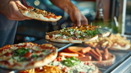 close-up photo of food truck window presentation serving