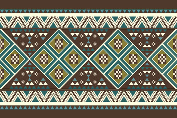 Geometric background in repeat seamless pattern, mosaic ornament, ethnic style in brown, green