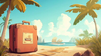 Whimsical Tropical Travel Adventure Background Scene