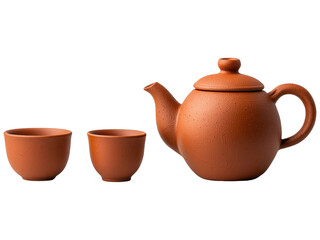 Traditional Teapot and Cups in Rustic Clay