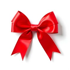 Fototapeta premium ribbon, bow, red, loop, tied, perfect, decoration, gift, festive, isolated, background, white, elegant, holiday, Christmas, wrapping, present, decorative, beautiful, glossy, shiny, festivebow, 