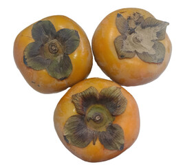 three of persimmon fruit isolated on white background, group of fruits