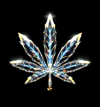 recommend clip art: Transparent Abstract glowing Cannabis or Marijuana leaf. Neon Sign. luminous, iridescent symbol dark background. Isolated on black glow icon.