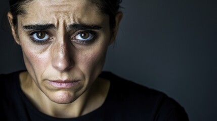 A woman with a concerned expression, conveying deep emotions.