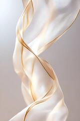 A light gold silk ribbon, with a gradient gray background, high-quality texture, virtual space, abstract shapes, feminine grace, dynamic, clean background, futurism, spotlights, grid texture, bright