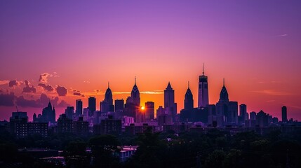 Fototapeta premium City Skyline at Sunset in Vibrant Colors