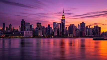 Obraz premium Beautiful Sunset Over New York City Skyline
