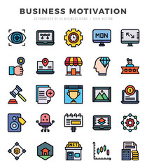 Business Motivation Icons Pack. Lineal Color icons set. Lineal Color icon collection set.