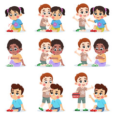 Boy Helping Friend Applying Wound Band Aid