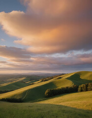 Golden Hour over a Rolling Hills Landscape