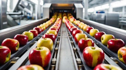 Obraz premium red and yellow apples in the fruits process industry