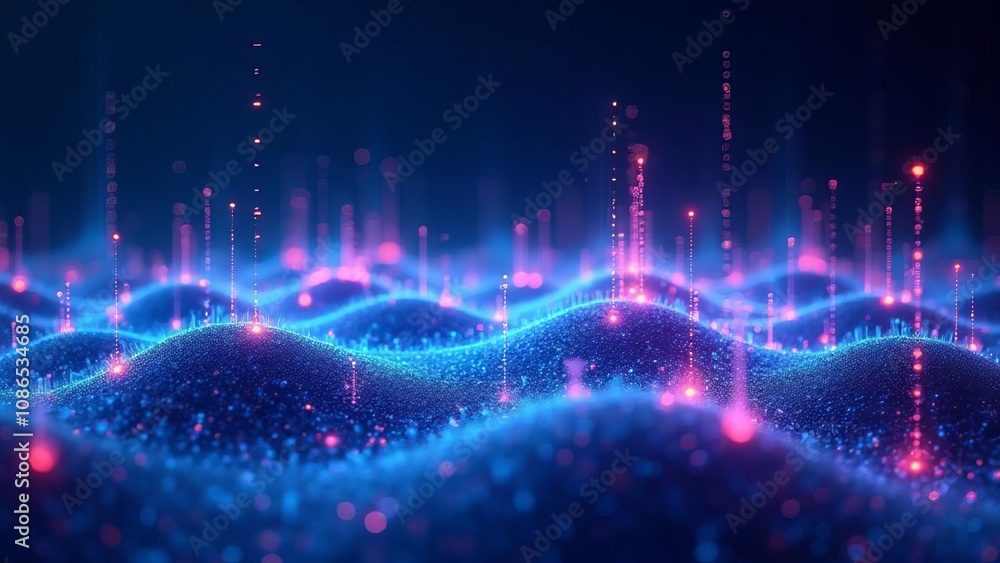Aufkleber digital wave technology background with futuristic neon lines and dynamic motion effects in deep blu