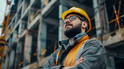 Portrait of an attractive worker on a construction site