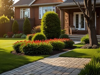 Obraz premium house in garden,house with flowers,flower garden in the park