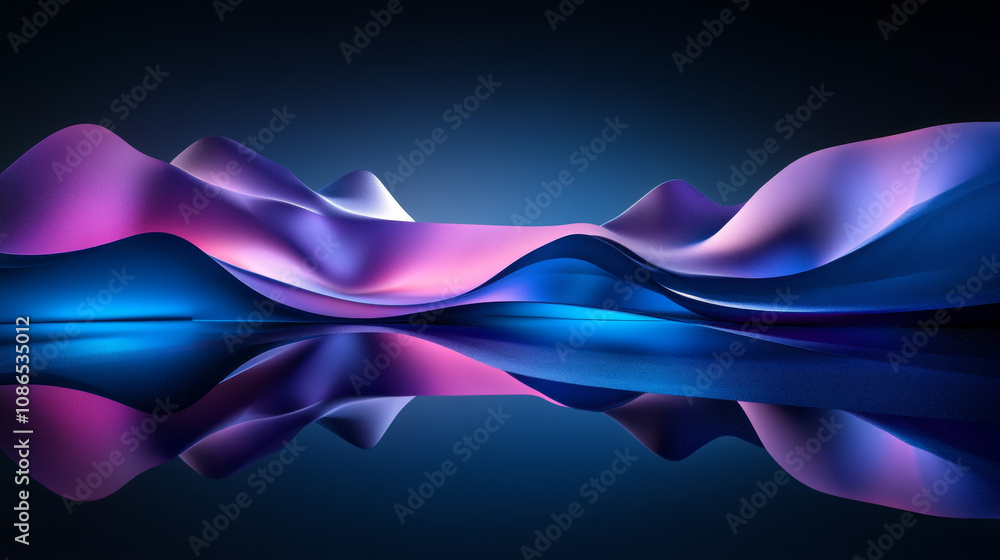 Aufkleber a 3d image shows glowing blue and purple shapes on a dark, reflective surface. there's empty space f