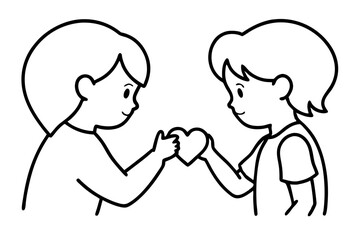 Two hands forming a heart gesture with a pink heart illustration, Valentine Theme, Line Art Silhouette vector illustration