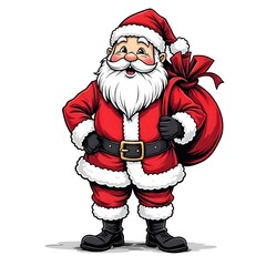 Fototapeta premium Santa, Claus, figurine, Christmas, holiday, festive, isolated, background, white, seasonal, decoration, gift, bag, cheerful, jolly, red, traditional, festivefigurine, ornament, celebration, winter,