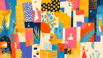 Naklejka premium Retro abstract geometric trees and houses illustration poster background