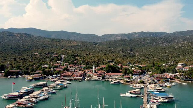 Boats moored at Demre Harbour, Turkey, ready to explore the historic islands of Kekova and Simena