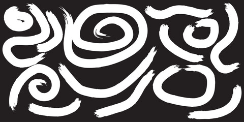 Bold grunge curly lines seamless pattern. Hand drawn modern swirled brush strokes. Abstract geometric ink brush doodle texture. Random curved lines. Swooshes and flourish black strokes.