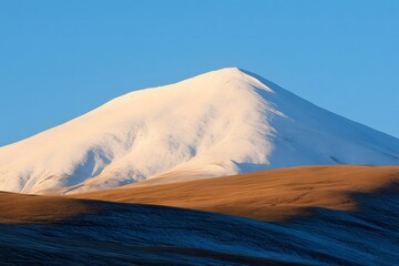 Serene mountain lake with reflections of towering peaks, calm atmosphere, room for text. International Mountain Day