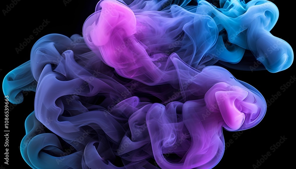Poster dynamic smoke patterns in vivid colors abstract art installation studio environment close-up viewpoi