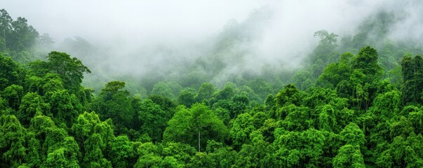 Exposure , Air Quality Lush green forest with misty atmosphere