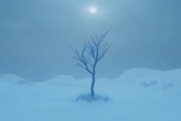 Fototapeta premium Single tree with branches hugging each other in winter landscape. Subtle light. Minimal background for National Hugging Day. 