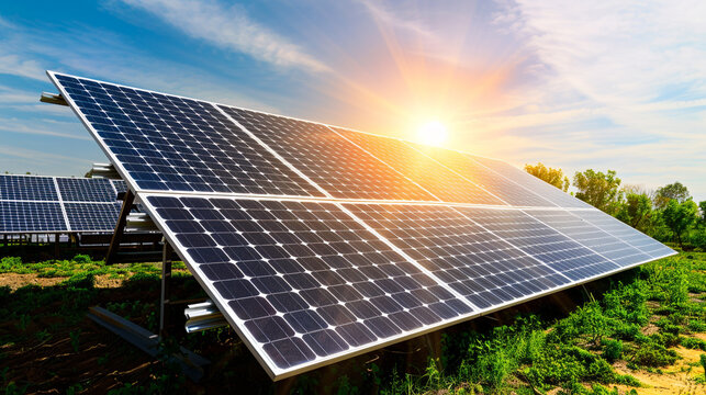 Environmental friendly solar panels under a clear sky