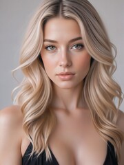 Naklejka premium Elegant Portrait of a Young Woman with Flowing Hair