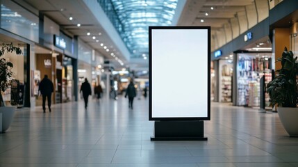 Large blank billboard shopping mall is mounted black vertical advertising mockup